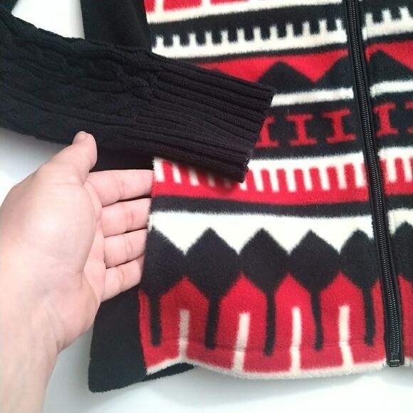 Ralph Lauren Fleece Jacket Active Red Black Fleece Cable Knit, Size Small - Picture 3 of 8